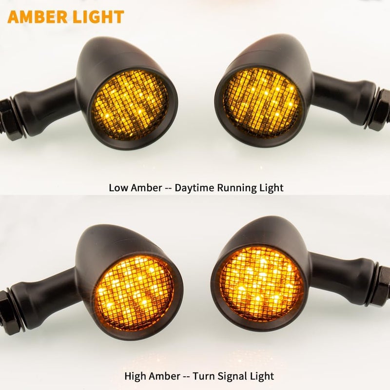 TSUNG Bullet LED Turn Signal Light Motorcycle Front Rear Indicator Small Blinker Universal for Cruiser Chopper Bobber Cafe Racer Street Bike (A-Black-Amber) - Image 3